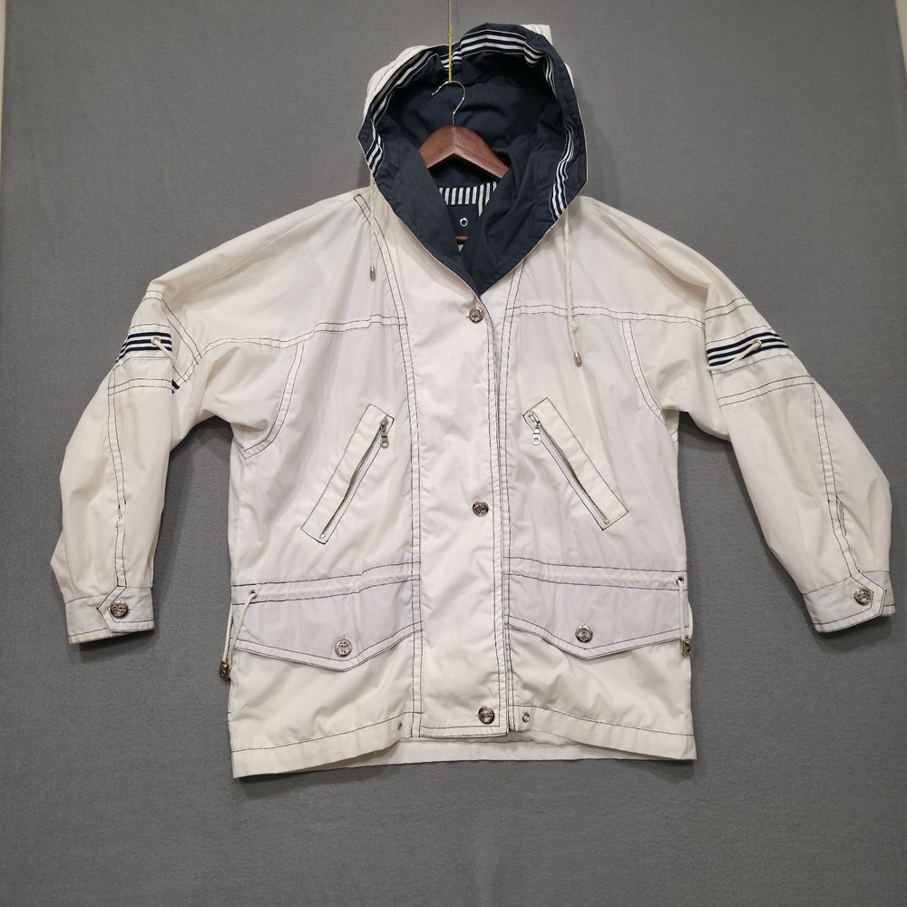 East West Men's White Long Sleeve Button Up Hooded‎ Jacket Size Medium